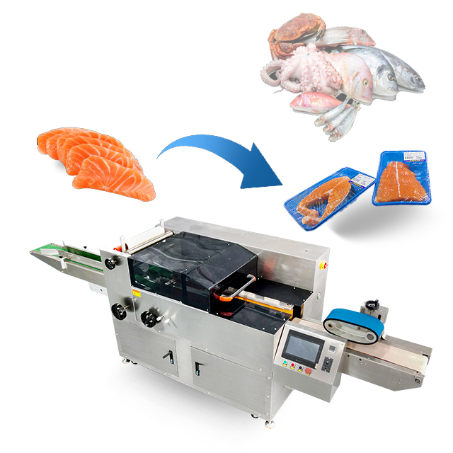 HIQPACK High Speed Cling Film Packaging Machine for Seafood Prod